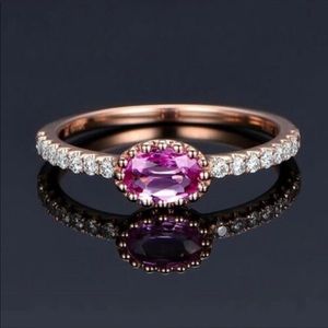 18K Gold Plated Diamond Pink Sapphire Ring, cute Ring, shiny Ring.